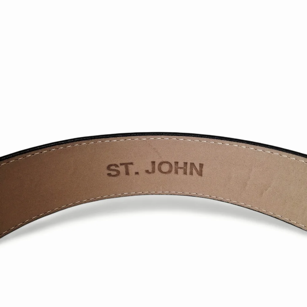 St John Women's Black Patent Leather 1.375 In Wide Belt M 34 - Picture 5 of 5